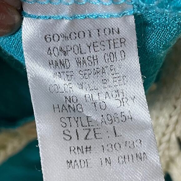 Umgee USA Boho Crochet Poncho Top Size L Turquoise Festival Vacation - Picture 4 of 4